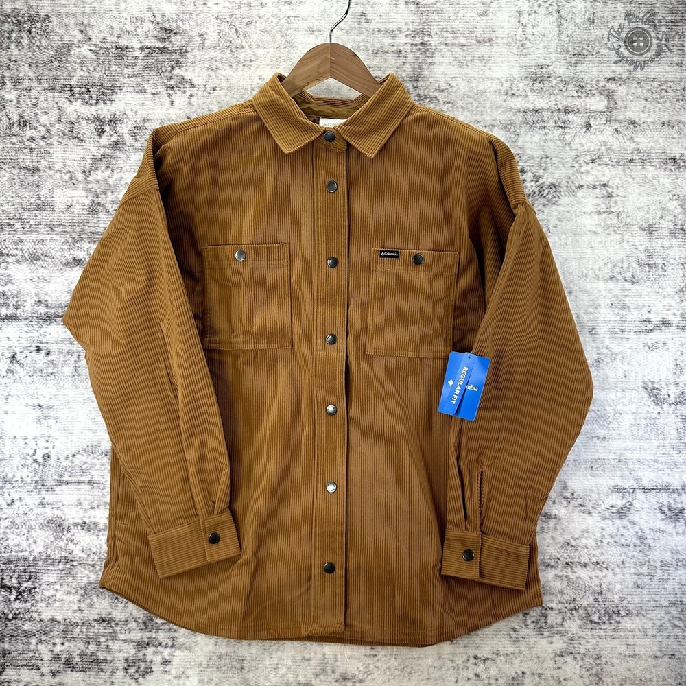 NWT Columbia Women's Blue Point Creek Corduroy‎ Shirt Jacket Size L Camel Brown
